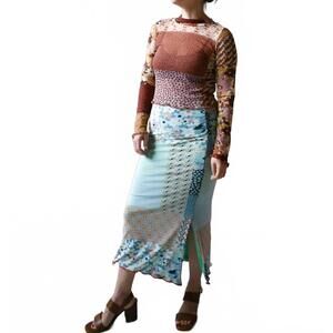 NEW ALTAR inesse bodycon skirt in blue quilt